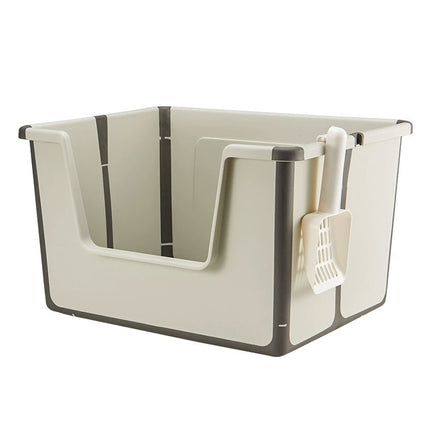 Cat Litter Box Portable Foldable Design Large Size Gray Open Top Toilet for Pets