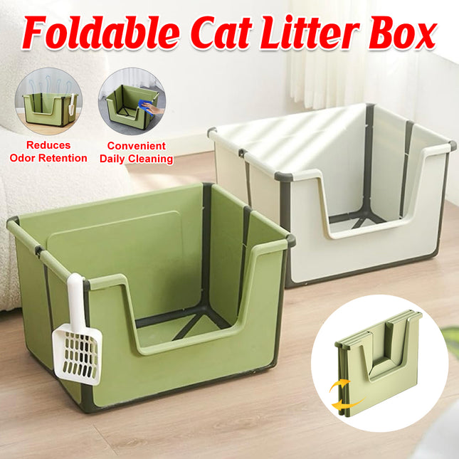 Cat Litter Box Portable Foldable Design Large Size Gray Open Top Toilet for Pets