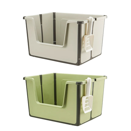 Cat Litter Box Portable Foldable Design Large Size Gray Open Top Toilet for Pets