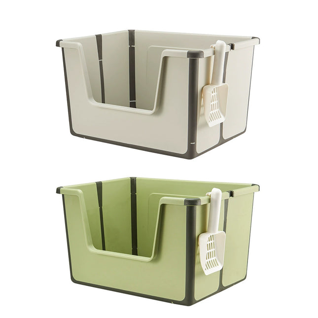 Cat Litter Box Portable Foldable Design Large Size Gray Open Top Toilet for Pets