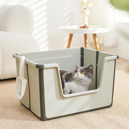 Cat Litter Box Portable Foldable Design Large Size Gray Open Top Toilet for Pets