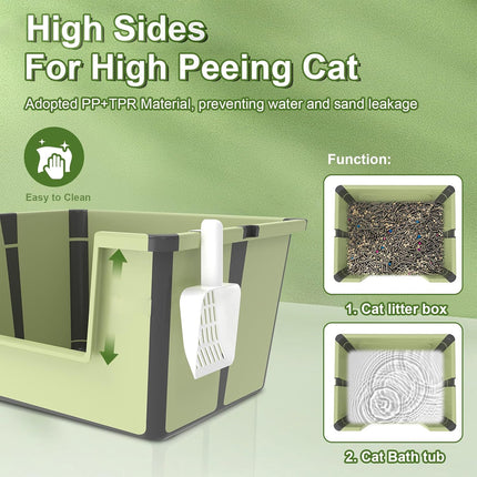 Cat Litter Box Portable Foldable Design Large Size Gray Open Top Toilet for Pets