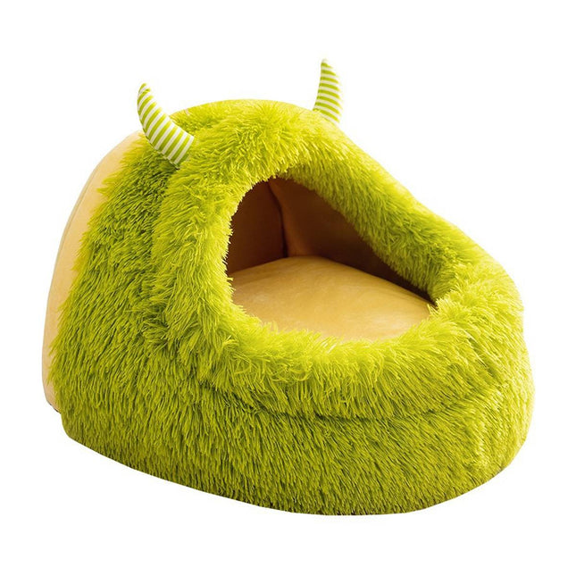 Plush Pet Cave Bed Warm Winter Monster House Small Medium Dog Cat 60x60x40cm