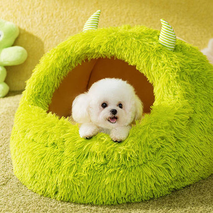 Plush Pet Cave Bed Warm Winter Monster House Small Medium Dog Cat 60x60x40cm