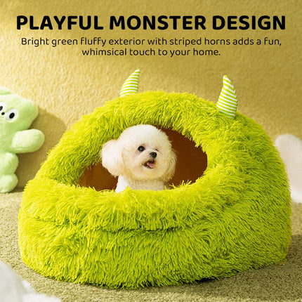 Plush Pet Cave Bed Warm Winter Monster House Small Medium Dog Cat 60x60x40cm