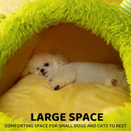 Plush Pet Cave Bed Warm Winter Monster House Small Medium Dog Cat 60x60x40cm