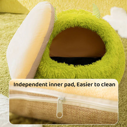 Plush Pet Cave Bed Warm Winter Monster House Small Medium Dog Cat 60x60x40cm