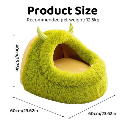 Plush Pet Cave Bed Warm Winter Monster House Small Medium Dog Cat 60x60x40cm