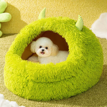 Plush Pet Cave Bed Warm Winter Monster House Small Medium Dog Cat 60x60x40cm