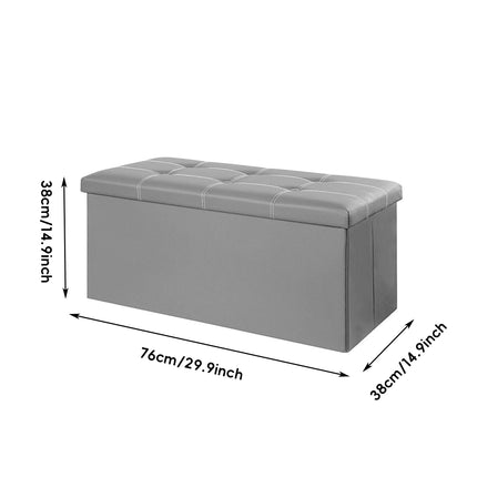 Foldable Storage Ottoman 110L 76x38x38cm Grey Faux Leather Tufted for Bedroom