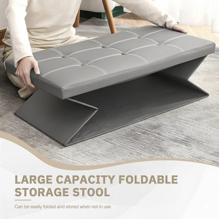 Foldable Storage Ottoman 110L 76x38x38cm Grey Faux Leather Tufted for Bedroom