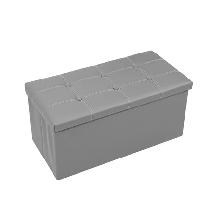 Foldable Storage Ottoman 110L 76x38x38cm Grey Faux Leather Tufted for Bedroom