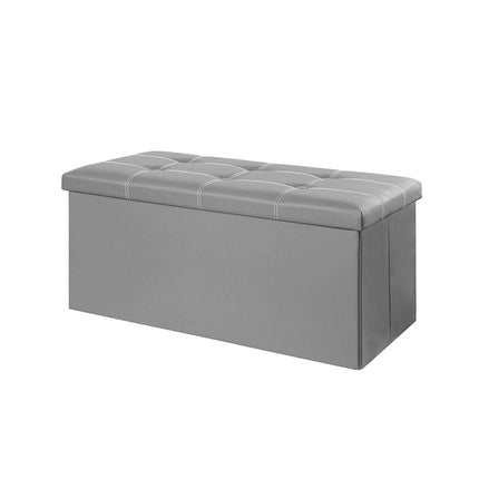 Foldable Storage Ottoman 110L 76x38x38cm Grey Faux Leather Tufted for Bedroom