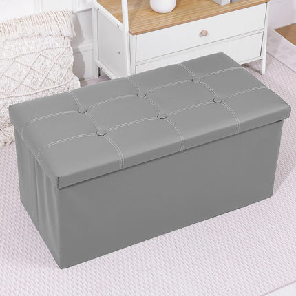 Foldable Storage Ottoman 110L 76x38x38cm Grey Faux Leather Tufted for Bedroom