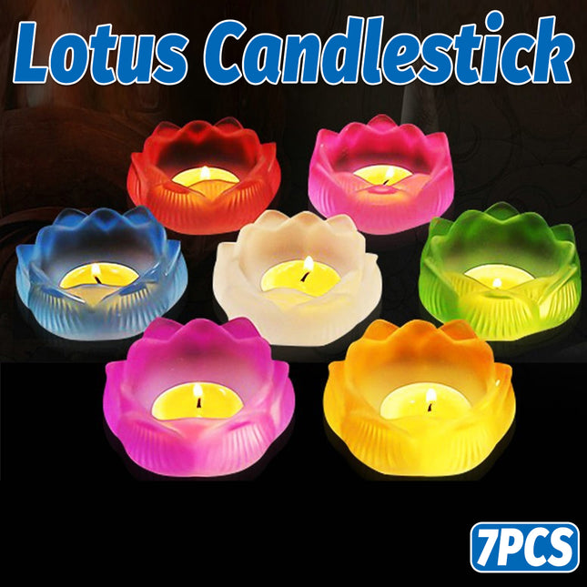 7PCS Colorful Glass Lotus CandleStick for Home Dining Table Wedding Party Decor
