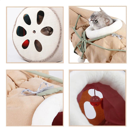 Lotus Root Shape Cat Tunnel Toy Durable Warm for Pet  Indoor Play Hide Seek Use