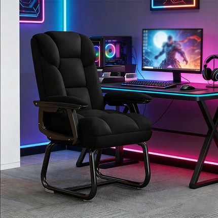 Ergonomic Office Chair PU Leather High Back Padded Armrest Fixed Base Home Desk Chair