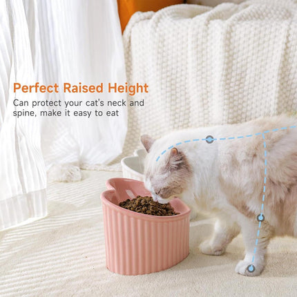 Love Shape Slanted Cat Bowl Ceramic Pet Bowl for Cats Food Water Feeding Dish