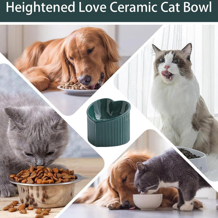 Love Shape Slanted Cat Bowl Ceramic Pet Bowl for Cats Food Water Feeding Dish