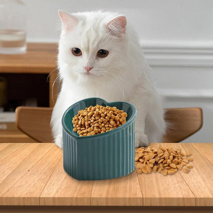 Love Shape Slanted Cat Bowl Ceramic Pet Bowl for Cats Food Water Feeding Dish