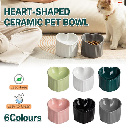 Love Shape Slanted Cat Bowl Ceramic Pet Bowl for Cats Food Water Feeding Dish
