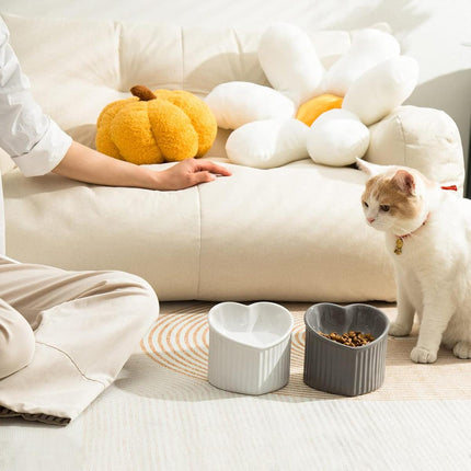 Love Shape Slanted Cat Bowl Ceramic Pet Bowl for Cats Food Water Feeding Dish