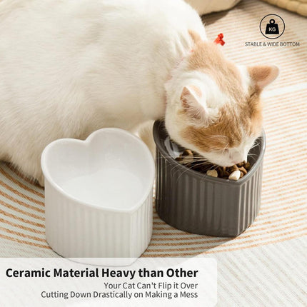 Love Shape Slanted Cat Bowl Ceramic Pet Bowl for Cats Food Water Feeding Dish