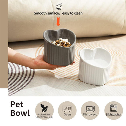 Love Shape Slanted Cat Bowl Ceramic Pet Bowl for Cats Food Water Feeding Dish