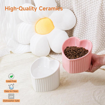 Love Shape Slanted Cat Bowl Ceramic Pet Bowl for Cats Food Water Feeding Dish