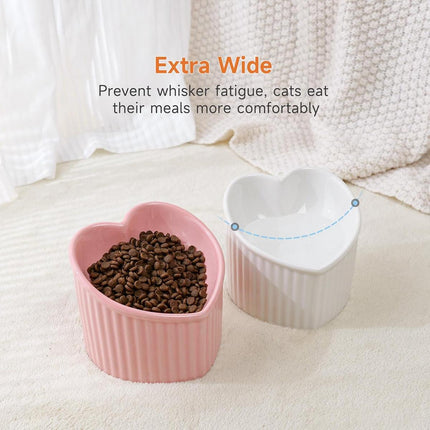 Love Shape Slanted Cat Bowl Ceramic Pet Bowl for Cats Food Water Feeding Dish