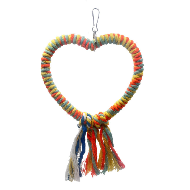 Bird Rope Swing Toy Heart Shape Cotton Perch Colourful Stand Parrot Accessory