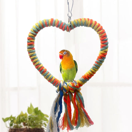 Bird Rope Swing Toy Heart Shape Cotton Perch Colourful Stand Parrot Accessory