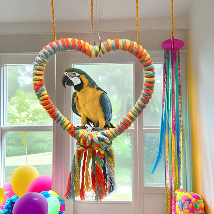 Bird Rope Swing Toy Heart Shape Cotton Perch Colourful Stand Parrot Accessory