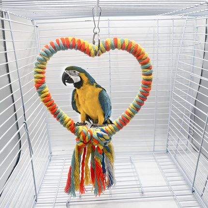 Bird Rope Swing Toy Heart Shape Cotton Perch Colourful Stand Parrot Accessory