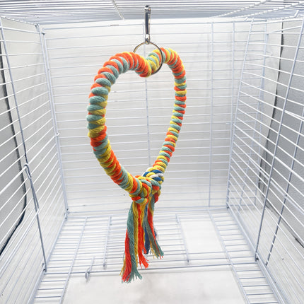 Bird Rope Swing Toy Heart Shape Cotton Perch Colourful Stand Parrot Accessory