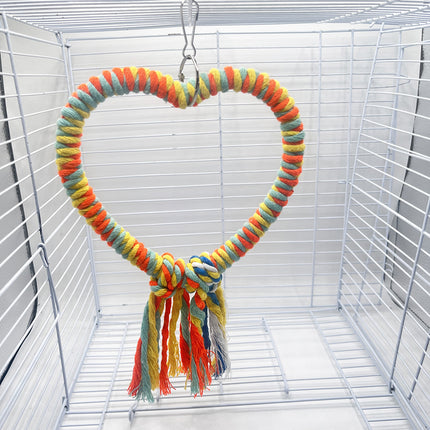 Bird Rope Swing Toy Heart Shape Cotton Perch Colourful Stand Parrot Accessory
