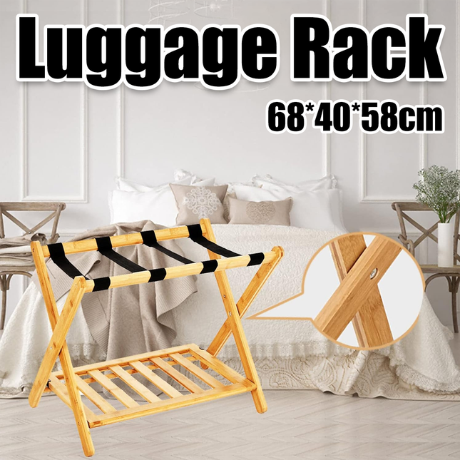 Bamboo Luggage Rack Foldable Portable Storage Rack Travel Organizer Furniture