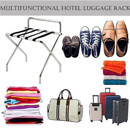 Stainless Steel Foldable Luggage Rack Guest Room Storage Shelf Sturdy Durable