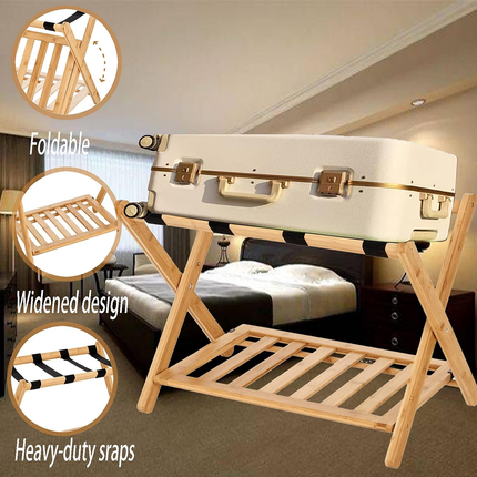 Bamboo Luggage Rack Foldable Portable Storage Rack Travel Organizer Furniture
