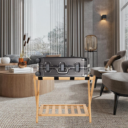 Bamboo Luggage Rack Foldable Portable Storage Rack Travel Organizer Furniture