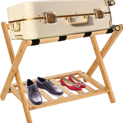 Bamboo Luggage Rack Foldable Portable Storage Rack Travel Organizer Furniture