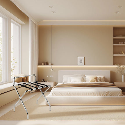 Stainless Steel Foldable Luggage Rack Guest Room Storage Shelf Sturdy Durable