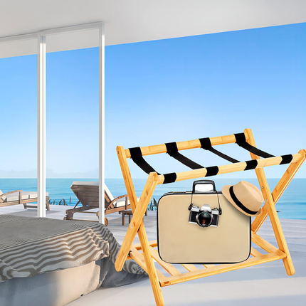 Bamboo Luggage Rack Foldable Portable Storage Rack Travel Organizer Furniture