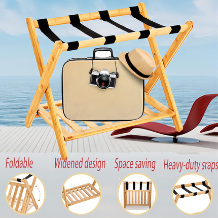 Bamboo Luggage Rack Foldable Portable Storage Rack Travel Organizer Furniture