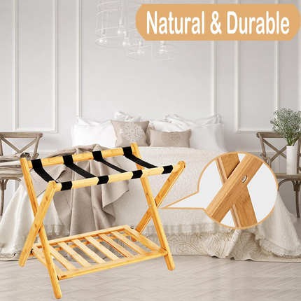 Bamboo Luggage Rack Foldable Portable Storage Rack Travel Organizer Furniture