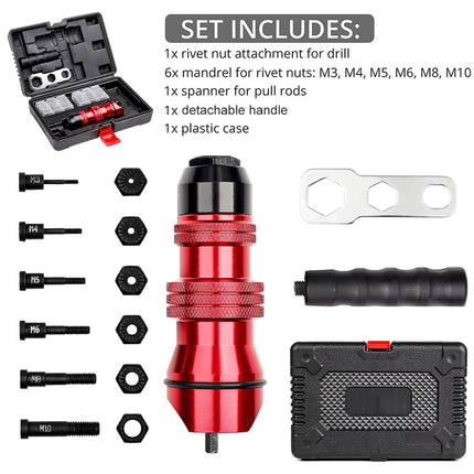 10PCS M3-M10 Rivet Nut Gun Set Threaded Insert Tool Kit for Metal Sheet Use