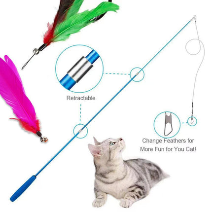 12PCS Cat Feather Teaser Wand Set Interactive Toy for Kittens and Cats Gift