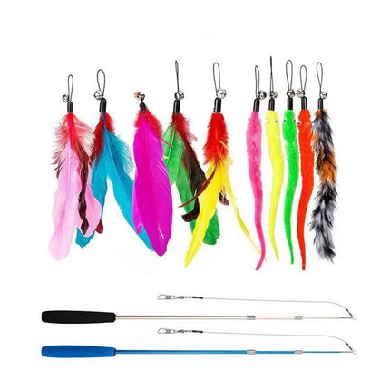 12PCS Cat Feather Teaser Wand Set Interactive Toy for Kittens and Cats Gift