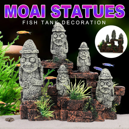 Aquarium Decoration Moai Statue Easter Island Stone Ornament Fish Tank Decor