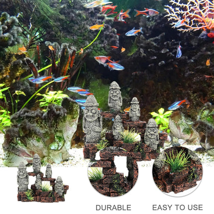 Aquarium Decoration Moai Statue Easter Island Stone Ornament Fish Tank Decor